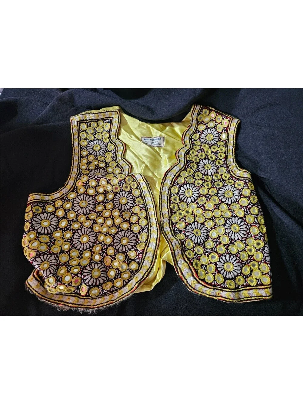 Vintage Kids Afghan Baluchi Emporium Waistcoat Vest Mirrored Yellow Gold Small